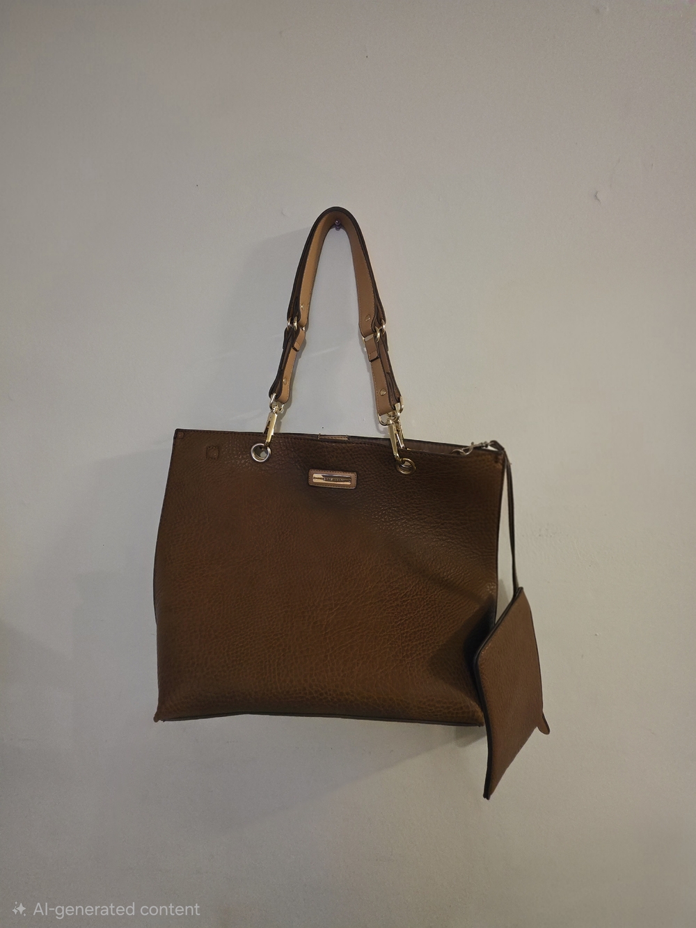LIKE NEW - Adrienne Vittadini Brown Leather Tote with Detachable Pouch